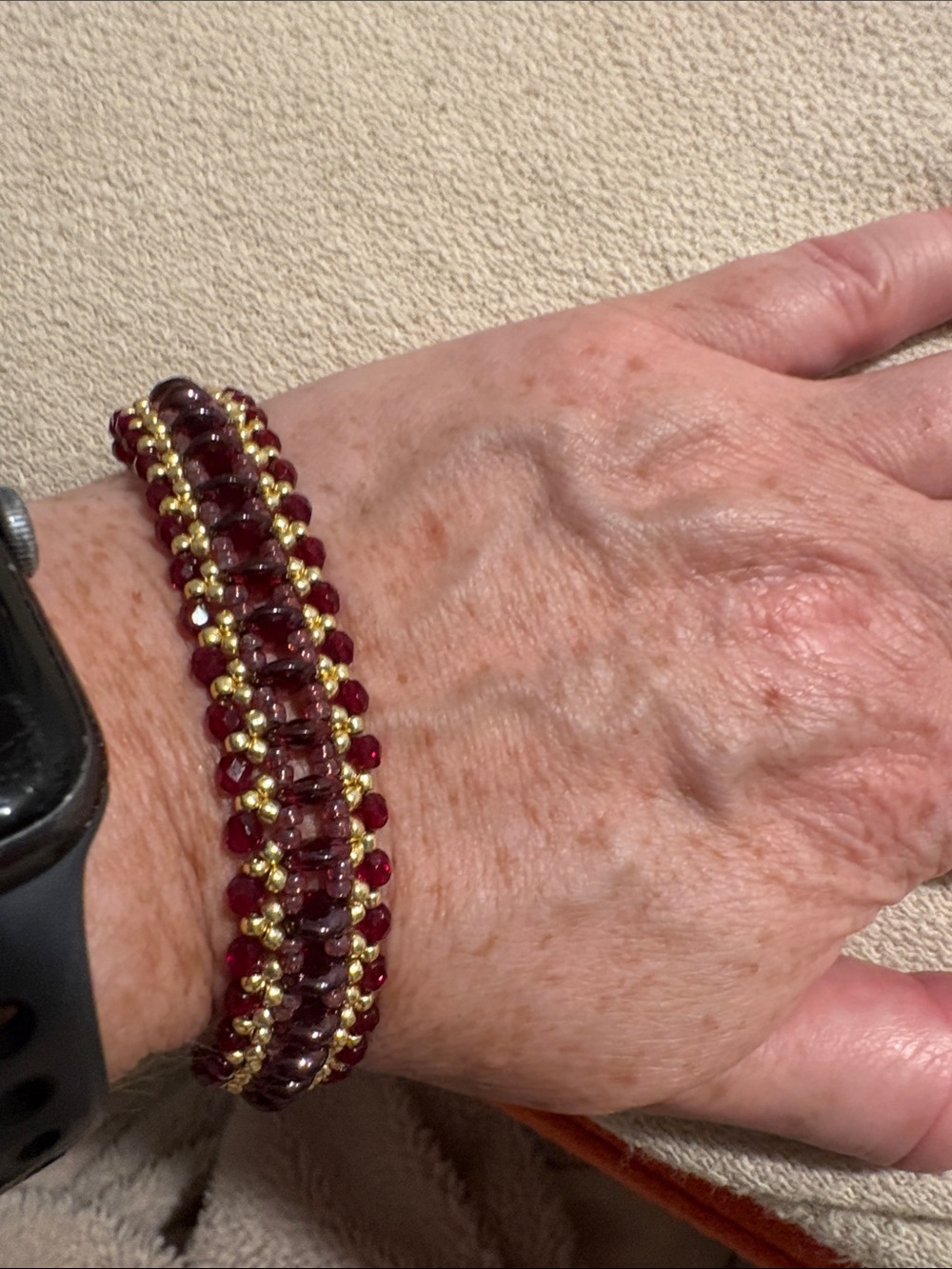 Gold & Garnet Beaded Bracelet - Women's Jewelry